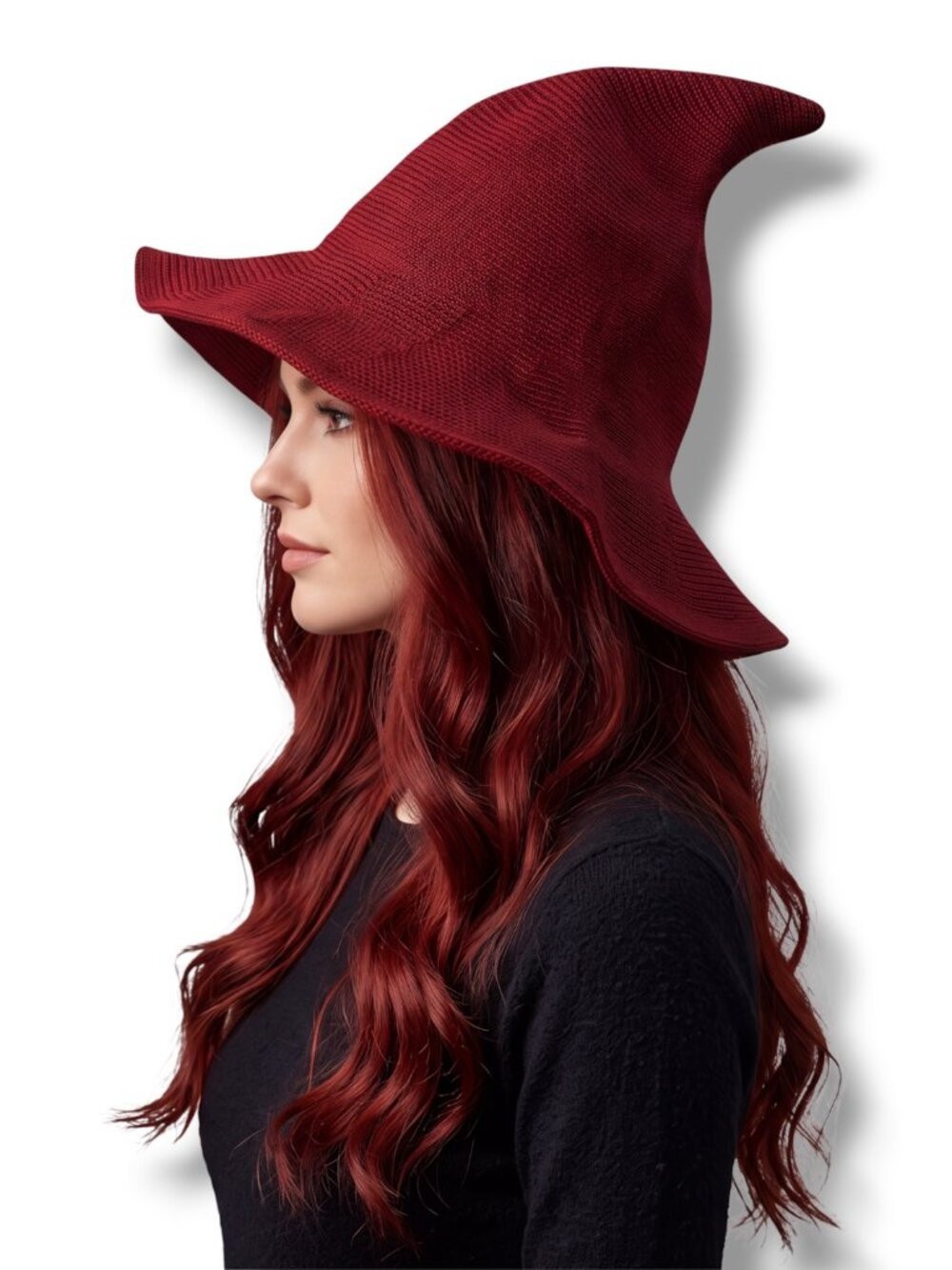 Burgundy Red Vintage Wide Brim Witch Hat